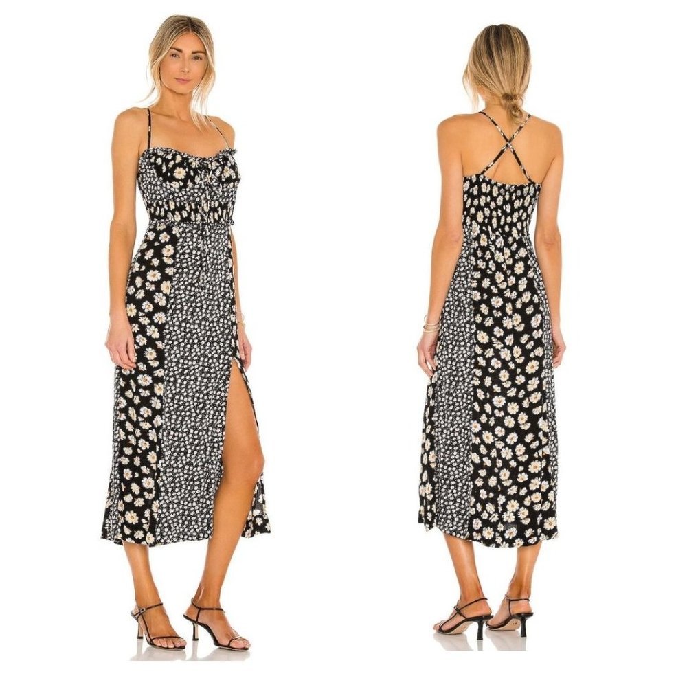 Free People Tigerlily Midi Dress in Black Floral Print